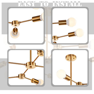 BONLICHT Brass Sputnik Chandeliers 8-Light Mid Century Modern Lighting