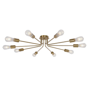 BONLICHT  10 Light Sputnik Chandelier Mid Century Brass Industrial Flush Mount Ceiling Light