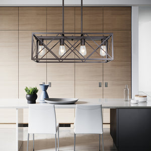 BONLICHT 4 Lights Rectangle Chandelier for Dining Rooms Oil Rubbed Bronze Farmhouse Kitchen Island Lighting
