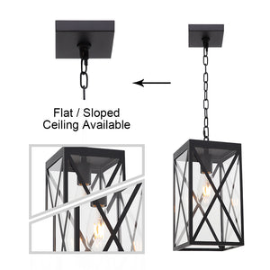 BONLICHT Outdoor Pendant Light Black Finish, 1-Light Exterior Hanging Light Fixtures Ceiling