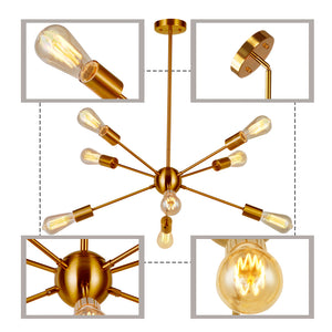 BONLICHT Sputnik Chandelier 8-Lights Brass Modern Pendant Lighting