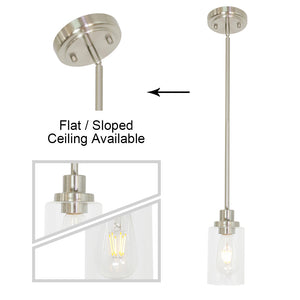 BONLICHT Mini Pendant Lights Brushed Nickel 1-Light with Clear Glass Shade