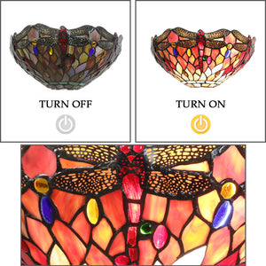 BONLICHT Tiffany Style Dragonfly Wall Lamp, 12 inch Wide Stained Glass Shade