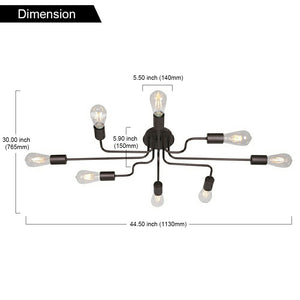 BONLICHT Black Sputnik Lights 8 Lights Industrial Semi Flush Mount Ceiling Light Fixture