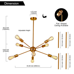 BONLICHT Sputnik Chandelier 8-Lights Brass Modern Pendant Lighting