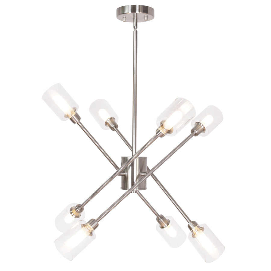 BONLICHT 8 Lights Sputnik Chandelier Brushed Nickel with Clear Glass Shade
