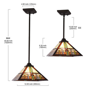 BONLICHT Pendant Lighting Tiffany-Style Mission, 1-Light Mini Chandelier 12-inch Glass Shade