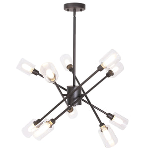 BONLICHT 10 Lights Sputnik Chandelier Oil Rubbed Bronze with Clear Glass Shade