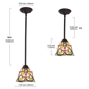 BONLICHT Tiffany Lighting Victorian, 1-Light Stained Glass Pendant Light Mini with 7.5 Inches Shade