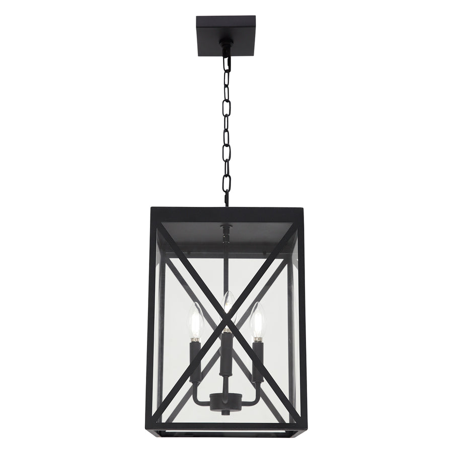 BONLICHT 3-Light Outdoor Chandelier Lighting Black Lantern Pendant Light Exterior Ceiling Light Fixtures