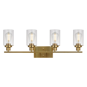BONLICHT Brass Vanity Lights Wall Sconce 4-Light, Bathroom Light Fixtures with Clear Glass Shade