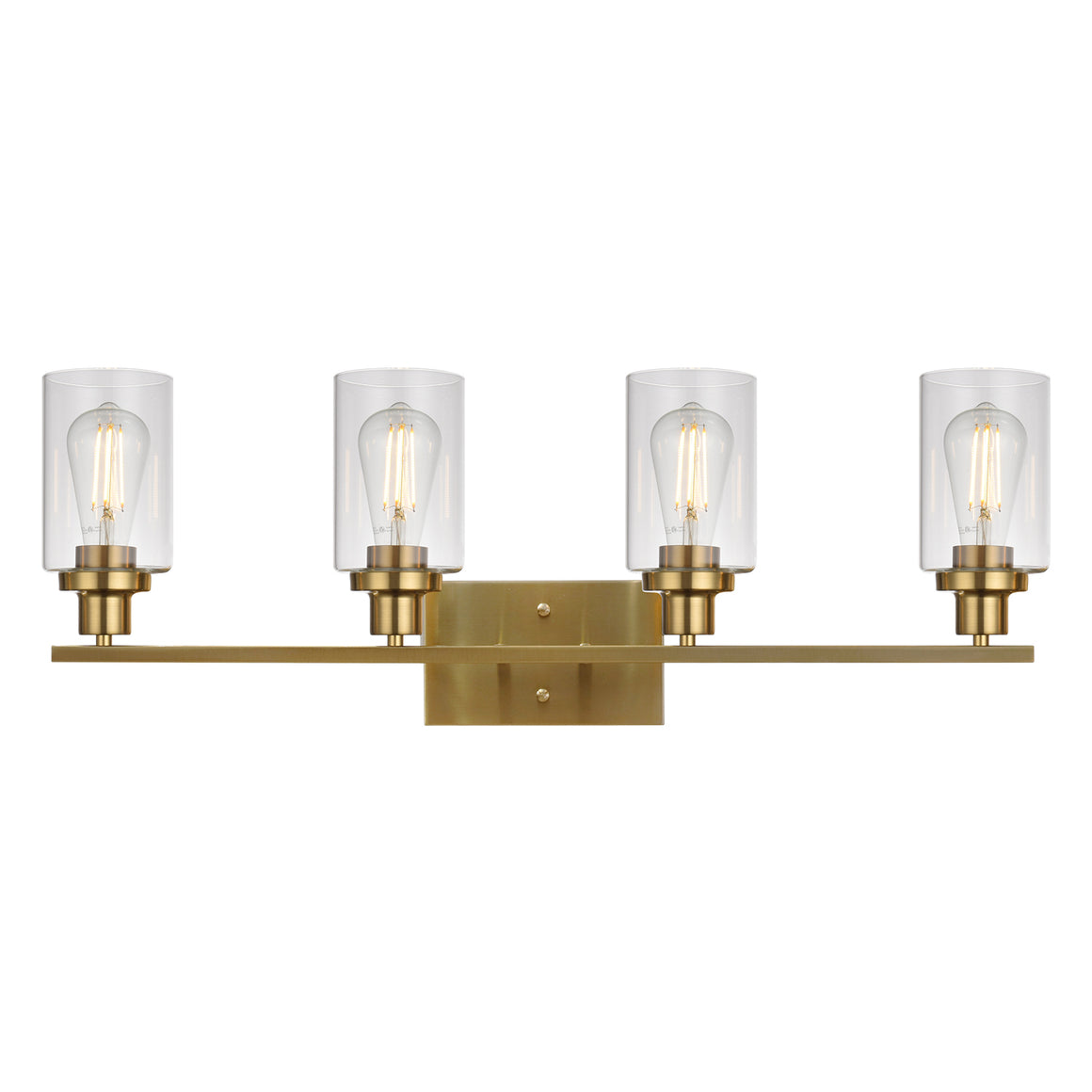 BONLICHT Brass Vanity Lights Wall Sconce 4-Light, Bathroom Light Fixtures with Clear Glass Shade