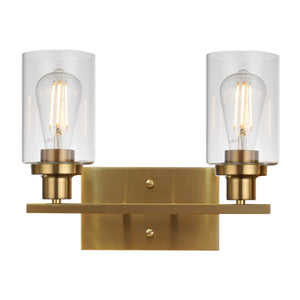 BONLICHT 2-Light Wall Sconce Brass Vanity Light Fixture Modern Style with Clear Glass Shade