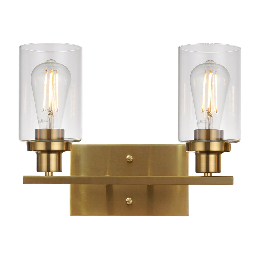 BONLICHT 2-Light Wall Sconce Brass Vanity Light Fixture Modern Style with Clear Glass Shade
