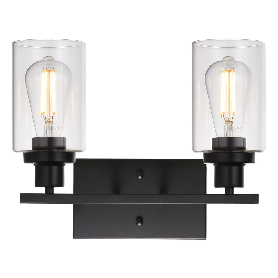 BONLICHT 2-Light Black Wall Sconce Industrial Vintage with Clear Glass Shade and Metal Base