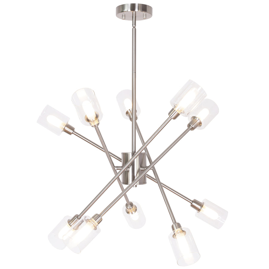 BONLICHT 10-Light Sputnik Chandelier Brushed Nickel Finish with Clear Glass Shade