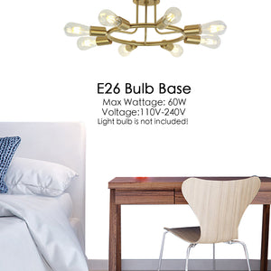 BONLICHT 8 Lights Sputnik Chandelier Lighting Brushed Brass Semi Flush Mount Ceiling Light