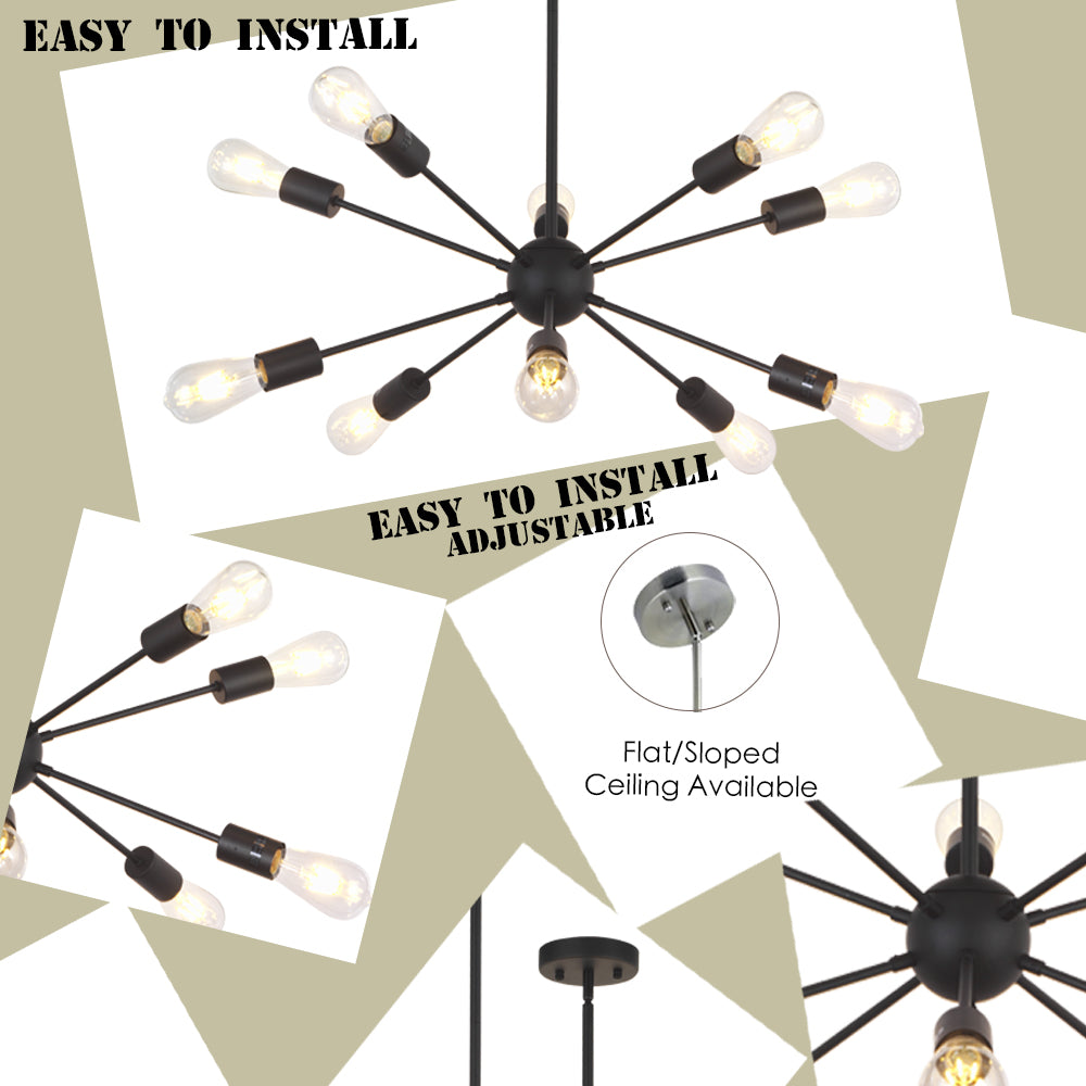 Ten Light Chandelier 10 Lights | Pendant Lighting Black | Dining Room Light ...