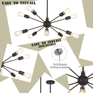 BONLICHT Sputnik Chandelier 10 Lights Black Industrial Pendant Lighting Suite for Any Space