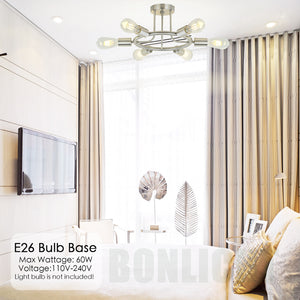 BONLICHT 6 Lights Sputnik Semi Flush Mount Ceiling Light Brushed Nickel Starburst Style