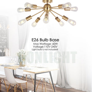 BONLICHT Brushed Brass 10 Lights Sputnik Chandelier Lighting Semi Flush Mount