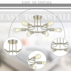 BONLICHT 6 Lights Sputnik Semi Flush Mount Ceiling Light Brushed Nickel Starburst Style