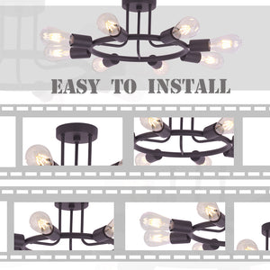 BONLICHT 8 Lights Semi Flush Mount Ceiling Light Oil-Rubbed Bronze Finished