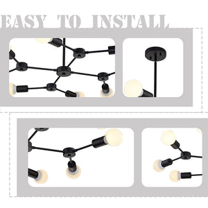 BONLICHT 8-Light Industrial Sputnik Chandelier Black