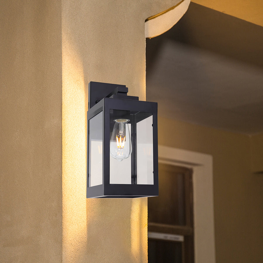 1-Light Wall Lantern with Clear Glass, Porch Light Fixture Wall Mount Black Finish