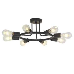 BONLICHT 8 Lights Industrial Semi Flush Mount Ceiling Light Black