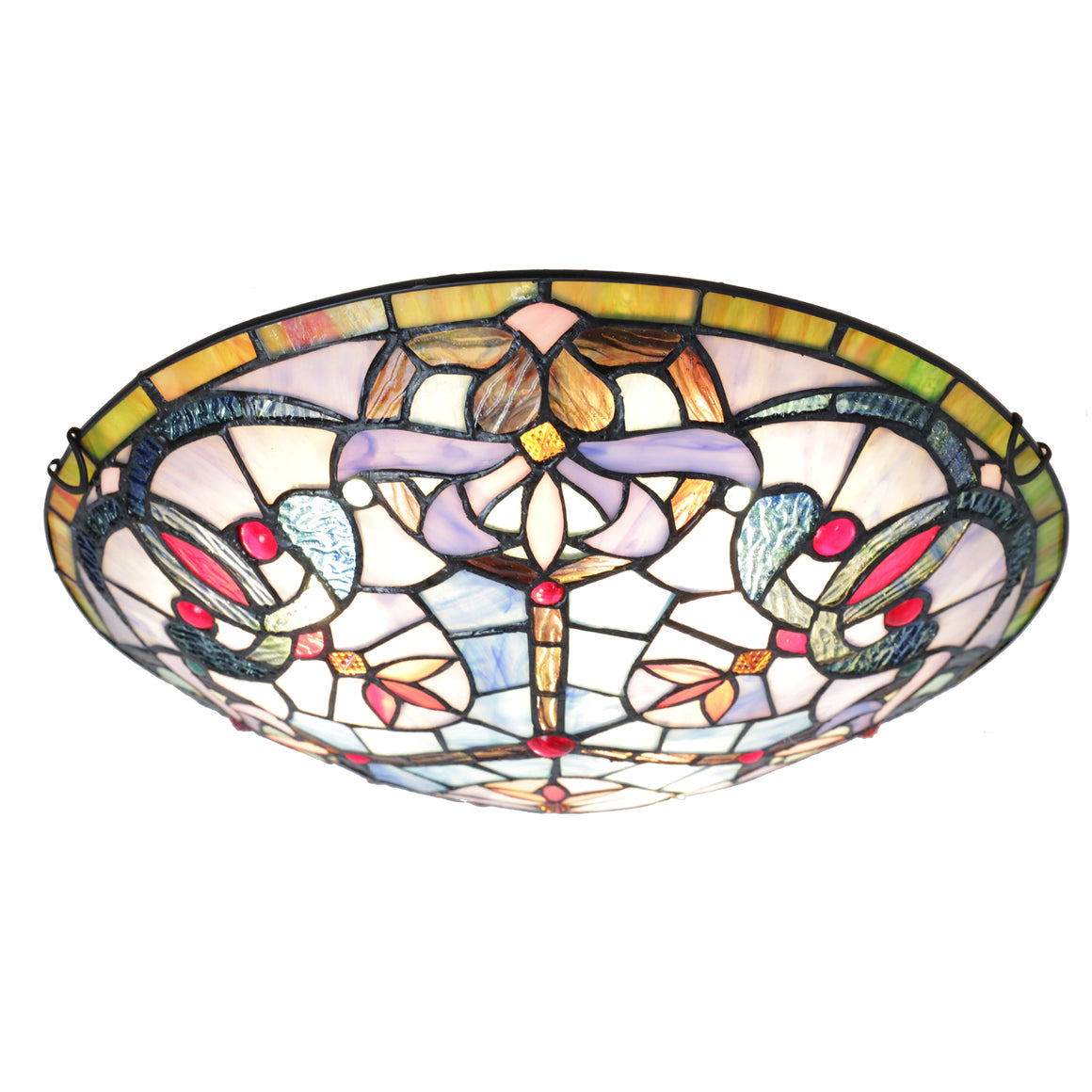 BONLICHT Tiffany Semi Flush Mount Ceiling Light Fixture with 16 Inch Stained Glass Shade 3-Light