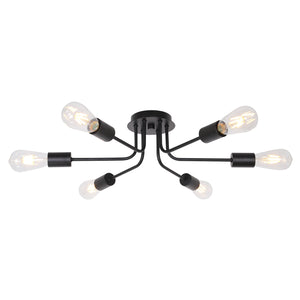 BONLICHT 6-Light Black Vintage Sputnik Light Metal Semi Flush Mount Ceiling Light
