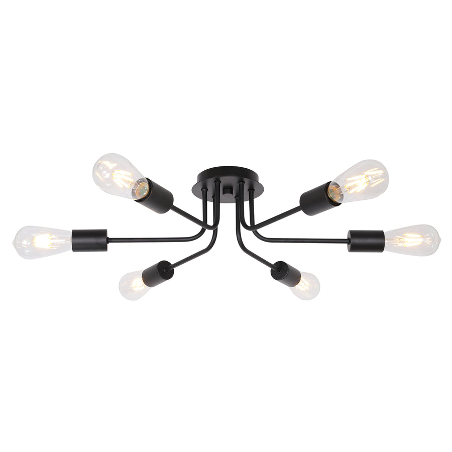 BONLICHT 6-Light Black Vintage Sputnik Light Metal Semi Flush Mount Ceiling Light