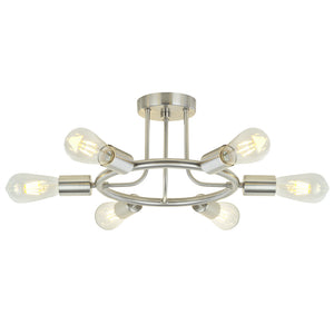 BONLICHT 6 Lights Sputnik Semi Flush Mount Ceiling Light Brushed Nickel Starburst Style