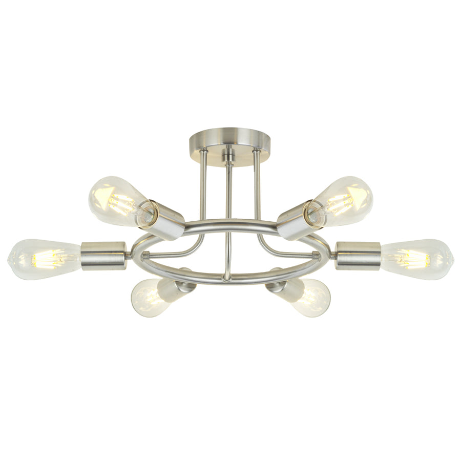 BONLICHT 6 Lights Sputnik Semi Flush Mount Ceiling Light Brushed Nickel Starburst Style