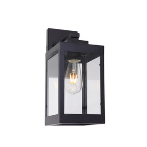 1-Light Wall Lantern with Clear Glass, Porch Light Fixture Wall Mount Black Finish
