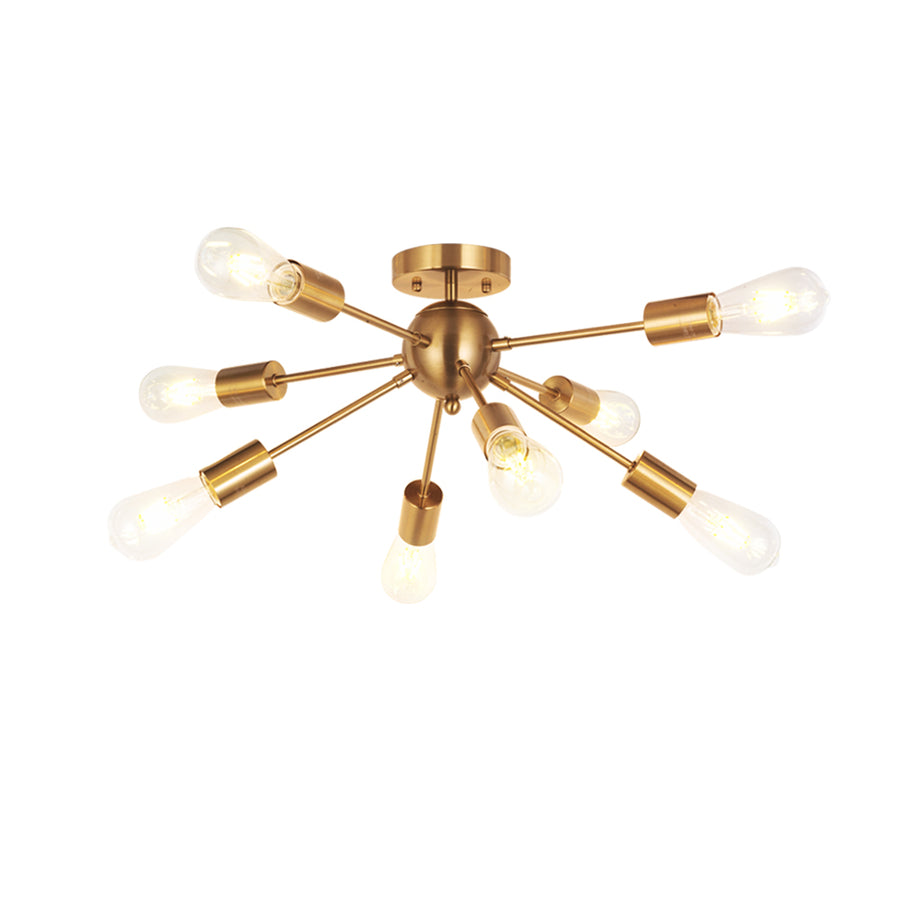 BONLICHT 8-Light Modern Sputnik Chandelier Brushed Brass Semi Flush Mount