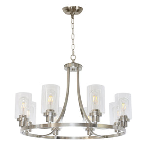 BONLICHT Modern Chandelier Round Brushed Nickel Finish 8 Lights with Clear Glass Shade