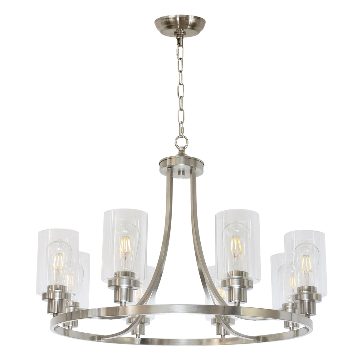 BONLICHT Modern Chandelier Round Brushed Nickel Finish 8 Lights with Clear Glass Shade