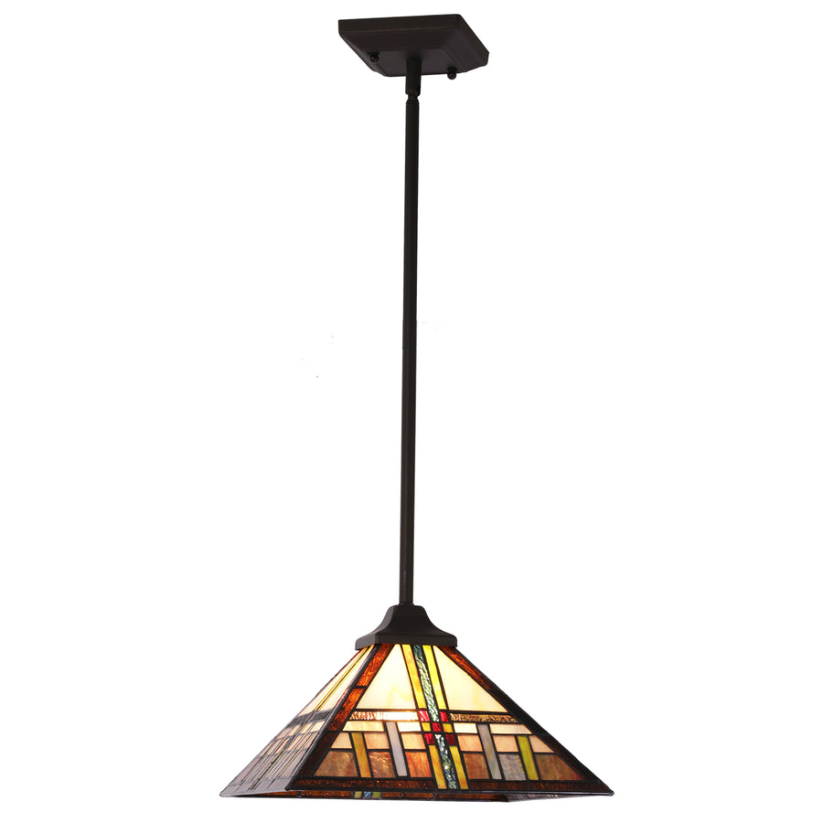 BONLICHT Pendant Lighting Tiffany-Style Mission, 1-Light Mini Chandelier 12-inch Glass Shade