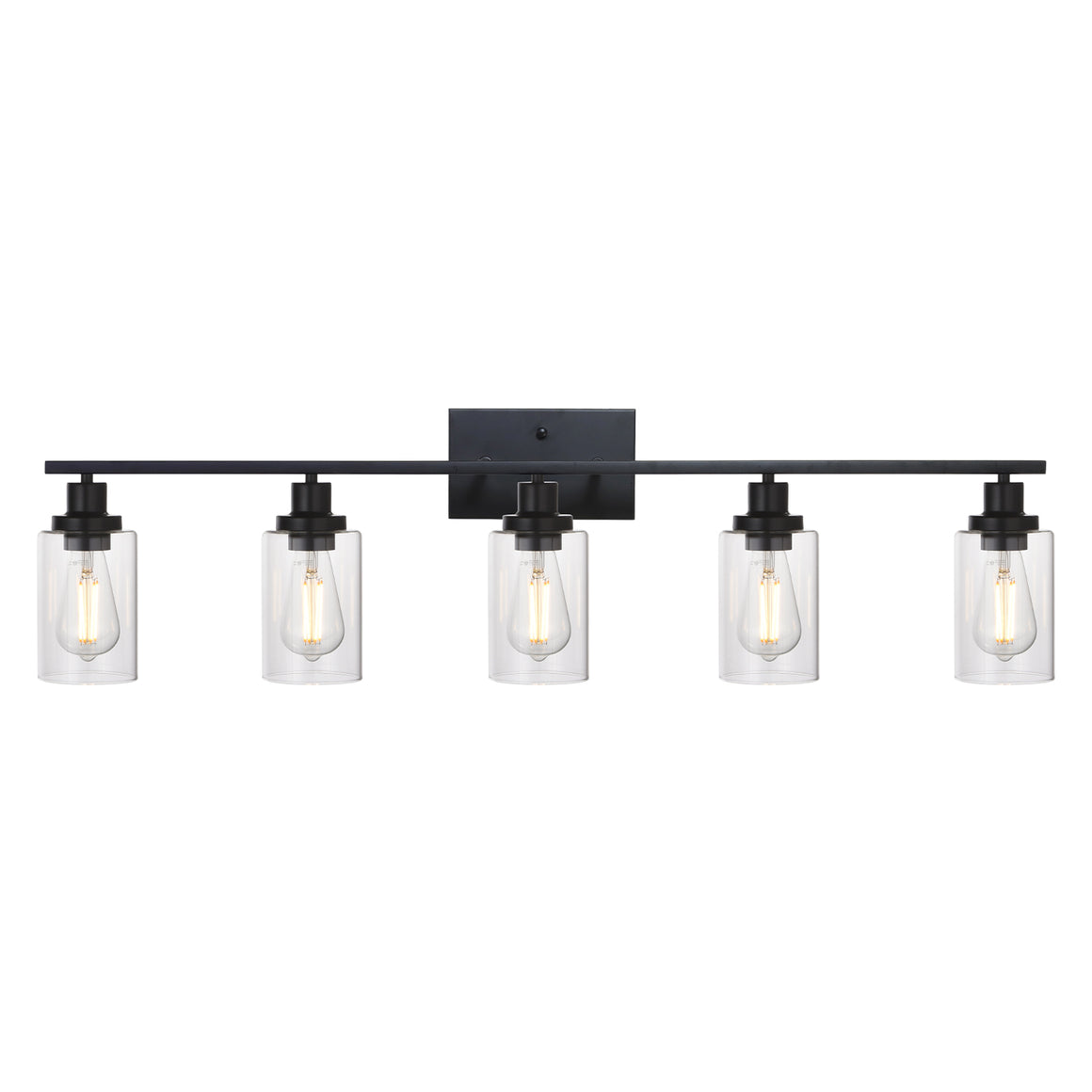 BONLICHT 40 Inches Length 5-Light Bathroom Vanity Light Fixtures Black Wall Sconce Lighting with Clear Glass Shade