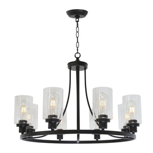 BONLICHT Black Chandelier 8 Lights, Kitchen Island Lighting Industrial Chandelier with Clear Glass Shade