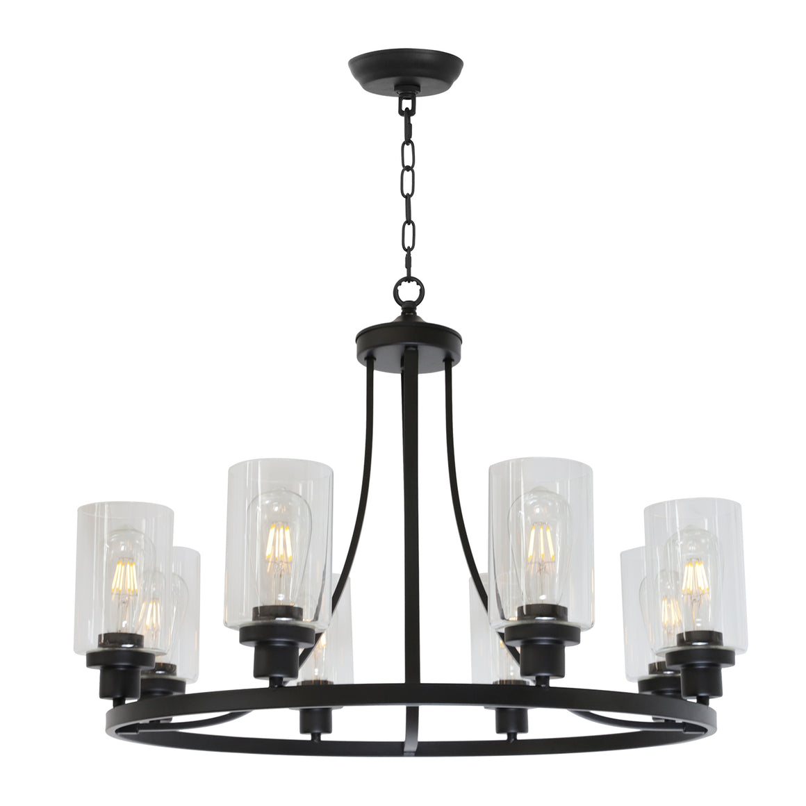BONLICHT Black Chandelier 8 Lights, Kitchen Island Lighting Industrial Chandelier with Clear Glass Shade