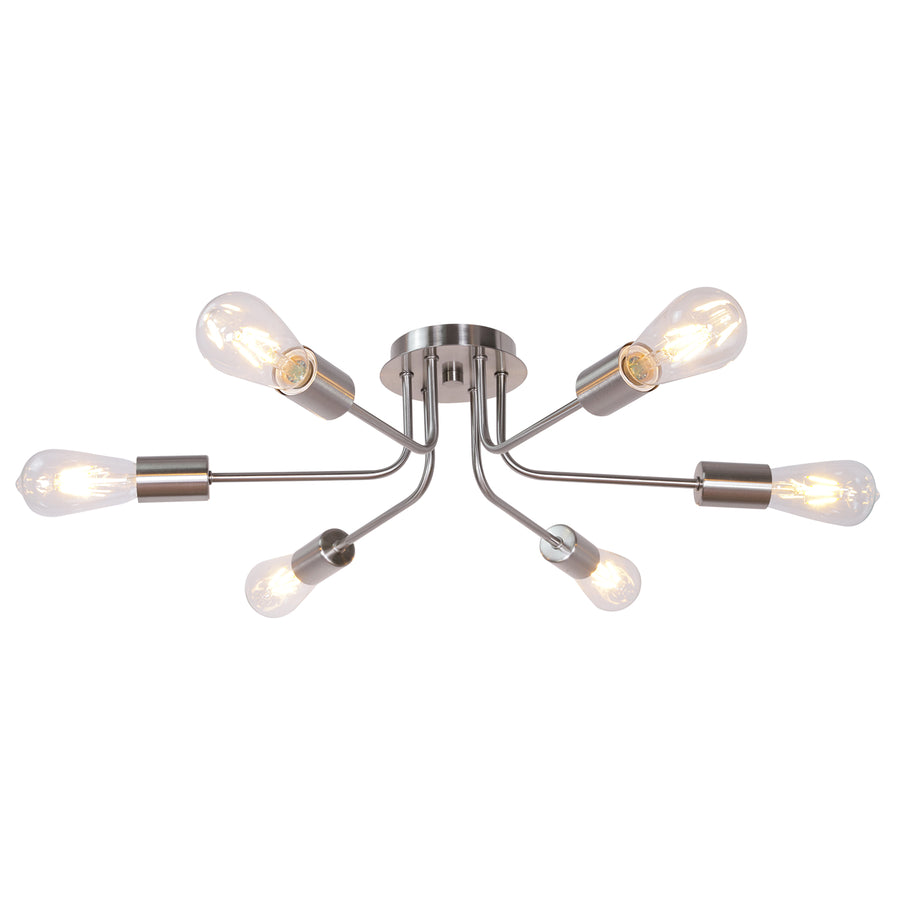 BONLICHT Modern Sputnik Chandelier Brushed Nickel 6 Light Semi Flush Mount Ceiling Lighting
