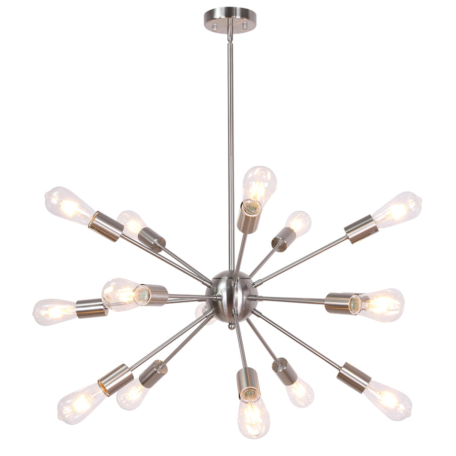 BONLICHT Mid Century Chandelier 15 Lights Brushed Nickel Sputnik Flush Mount
