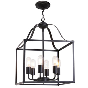 BONLICHT 6 Lights Farmhouse Chandelier Bird Cage 16-Inch Black Finish