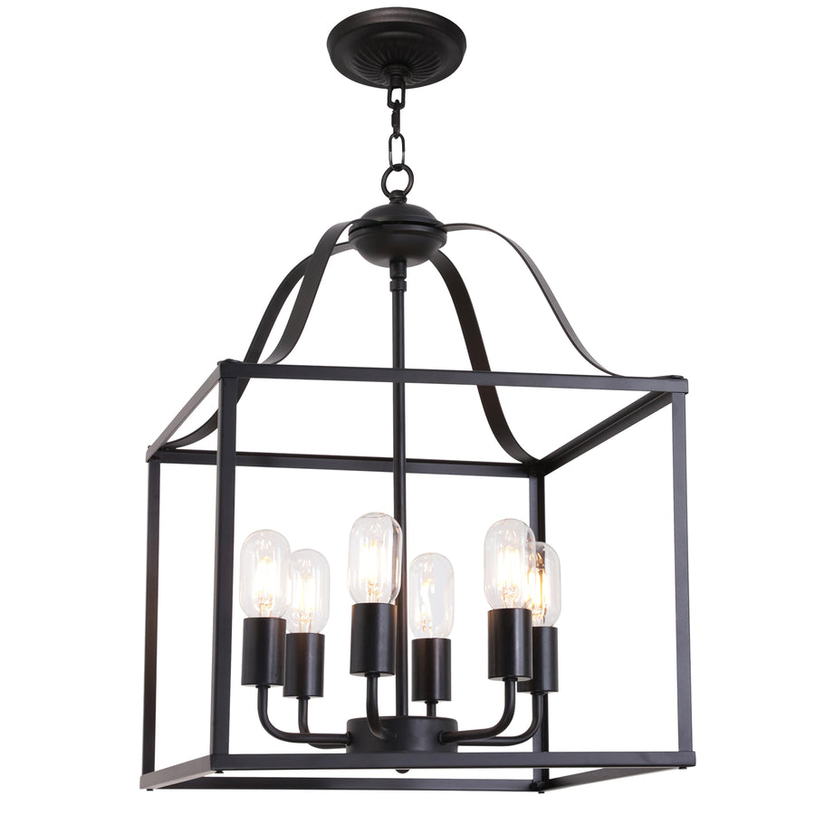 BONLICHT 6 Lights Farmhouse Chandelier Bird Cage 16-Inch Black Finish