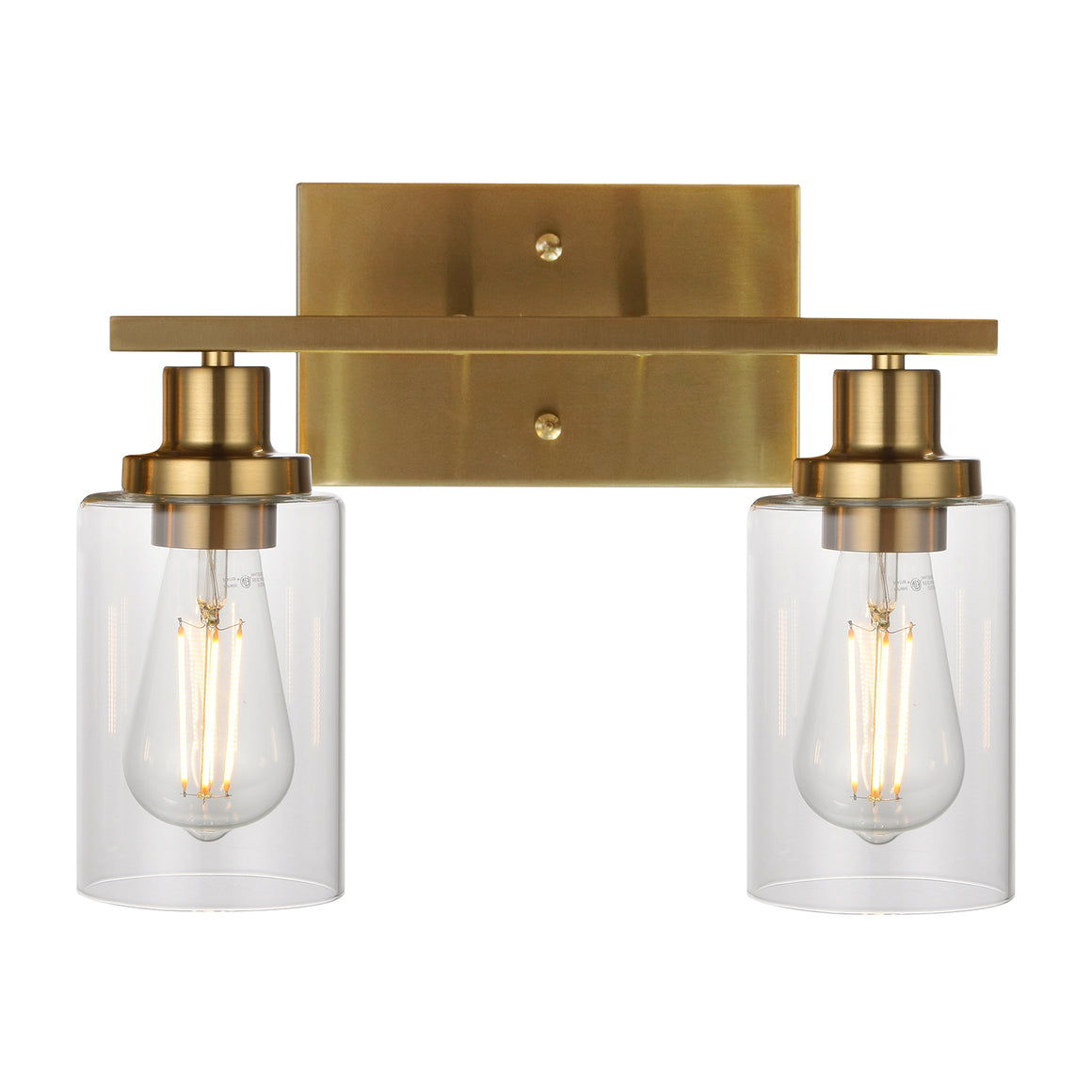 BONLICHT 2-Light Wall Sconce Brass Vanity Light Fixture Modern Style with Clear Glass Shade