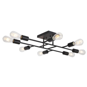 BONLICHT 8-Light Industrial Ceiling Light Black Sputnik Chandelier Semi Flush Mount