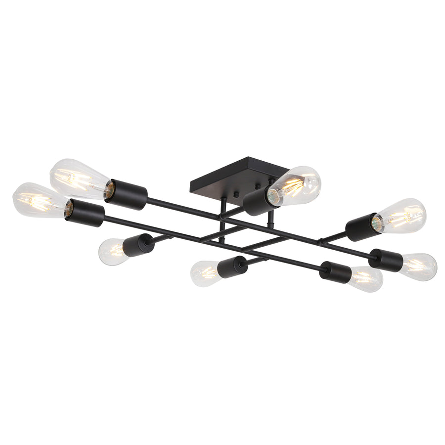 BONLICHT 8-Light Industrial Ceiling Light Black Sputnik Chandelier Semi Flush Mount
